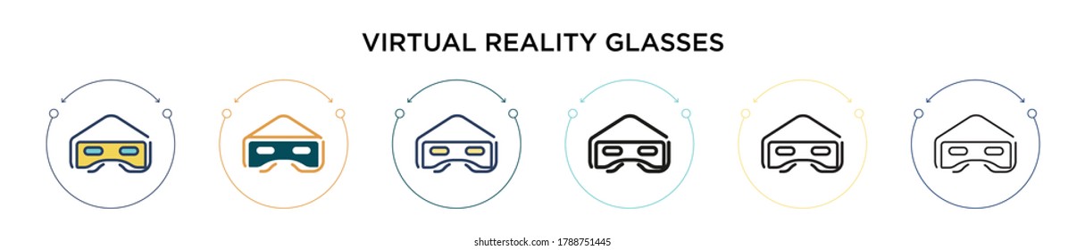 Virtual reality glasses icon in filled, thin line, outline and stroke style. Vector illustration of two colored and black virtual reality glasses vector icons designs can be used for mobile, ui, web
