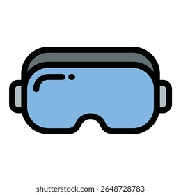 Ilustração de estilo de linha plana de óculos de realidade virtual representando experiências digitais imersivas e ambientes 3D, adequado para aplicativos de RV, jogos e projetos de tecnologia interativa