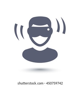 virtual reality glasses icon, man in VR headset isolated on white