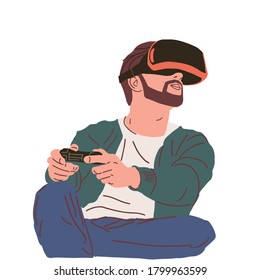 Virtual reality glasses illustration. A man in virtual reality glasses