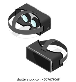 Virtual Reality Glasses Isometric View Set. Vector illustration of Unusual headset with two sides. VR stereoscopic, 3d reality goggles, oculus.