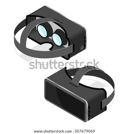 Virtual Reality Glasses Isometric View Set. Vector illustration of Unusual headset with two sides. VR stereoscopic, 3d reality goggles, oculus.