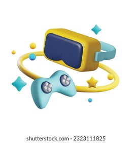 Virtual reality glasses and joystick 3D style, vector illustration isolated on white background. Decorative design element, metaverse and modern technologies, VR