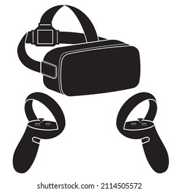 gafas de realidad virtual y joystick aislados en fondo blanco, icono de estilo de silueta negra
