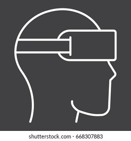 Virtual reality glasses line icon, game and electronic, vector graphics, a linear pattern on a black background, eps 10.