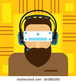 Virtual reality glasses to a man with a beard. Vector illustration of a flat.