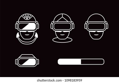 Virtual Reality Glasses Man. VR Line Icon Set. Headset Vector Icon.