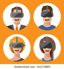 Virtual reality glasses man and woman flat icons. AR. Augmented reality. 