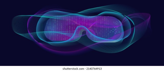 Virtual reality glasses metaverse by virtual data with artificial intelligence analyst. VR experience.