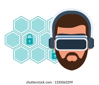 Virtual reality glasses on man face