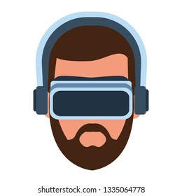 Virtual reality glasses on man face