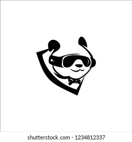 virtual reality glasses on panda vector illustration logo icon