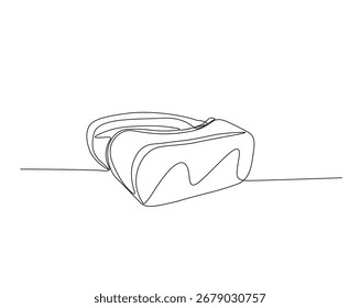 Virtual Reality Brille Umriss Zeichnung Illustration. Einfache kontinuierliche Linienführung der VR-Brille.