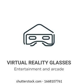 Icono de vector de contorno de lentes de realidad virtual. Icono de lentes de realidad virtual en línea delgada, ilustración de elemento simple vectorial plano del entretenimiento editable y concepto de arcade aislado trazo en 