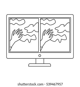 Virtual reality glasses overlay on monitor icon in outline style isolated on white background. Virtual reality symbol stock vector illustration.