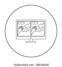 Virtual reality glasses overlay on monitor icon in outline style isolated on white background. Virtual reality symbol stock vector illustration.