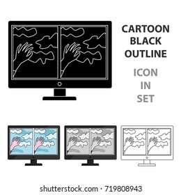 Virtual reality glasses overlay on monitor icon in cartoon style isolated on white background. Virtual reality symbol stock vector illustration.