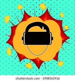 Signo de gafas de realidad virtual, explosión de arte pop, ilustración vectorial para el diseño