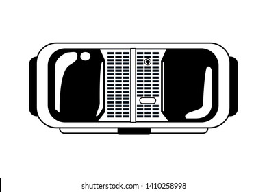 virtual reality glasses smartphone with headband isolated black and white vector illutration