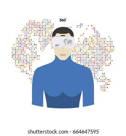 Virtual reality glasses for a smartphone. VR on a background of a digital map of the world. Flat vector illustration EPS10.
