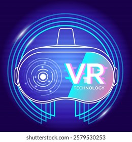 Virtual reality glasses technology background. Abstract vr world with neon lines. Creative futuristic concept. Modern template for web and print.