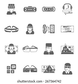 Virtual reality glasses technology black icon set isolated vector illustration