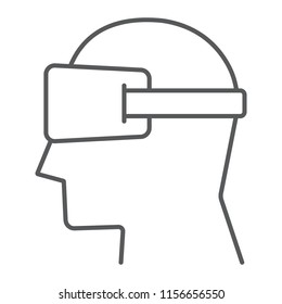 Virtual reality glasses thin line icon, electronic and device, headset sign, vector graphics, a linear pattern on a white background, eps 10.