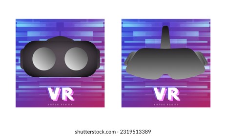 Virtual reality glasses  (VR) flat design with neon lines , Digital effect technology , illustration Vector EPS 10