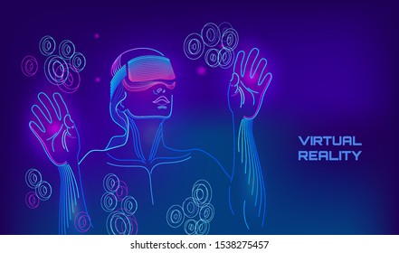 Virtual reality glasses. Vr glasses. Virtual reality helmet glass headset. Future video internet technology. Innovation concept. Future style