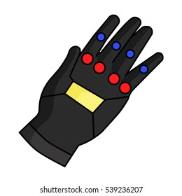 Virtual reality glove controller icon in cartoon style isolated on white background. Virtual reality symbol stock vector illustration.