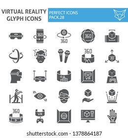 Virtual reality glyph icon set, augmented reality symbols collection, vector sketches, logo illustrations, game simulation signs solid pictograms package isolated on white background, eps 10.