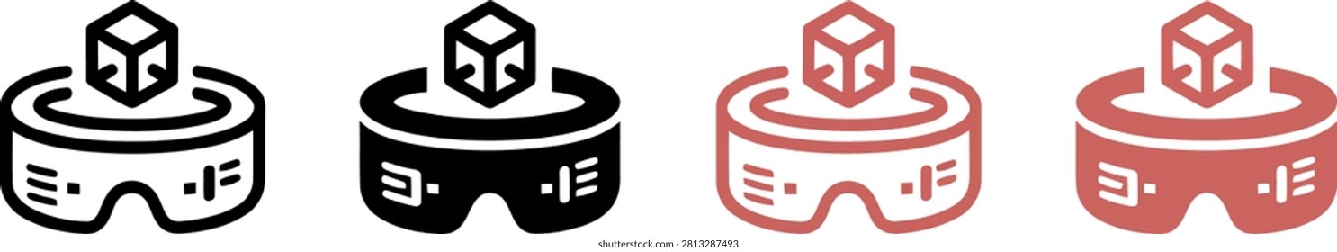 Virtual reality goggles with cube on top four different colored icons