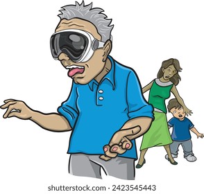 virtual reality goggles in funny vector illustration