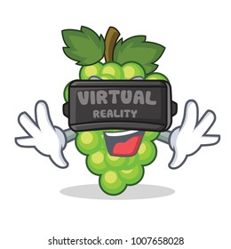 With virtual reality green grapes mascot cartoon