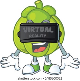Virtual reality green pumpkin ripe on a white background