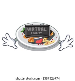 Virtual reality grilled salmon served on cartoon board