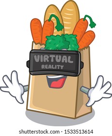 Virtual reality grocery bag isolated with the character