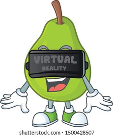 Virtual reality guava fruit ripe mascot cartoon style.