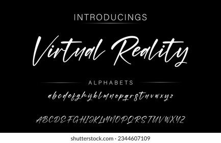 Virtual Reality Hand drawn vector alphabet. Modern monoline signature script font. Elegant Signature Font. Best Alphabet Beautiful Calligraphy Signature Font lettering handwritten