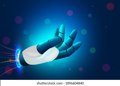 La mano de la Realidad Virtual del mundo en tecnología. Robot y, brazo de inteligencia artificial
