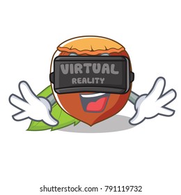 With virtual reality hazelnut mascot cartoon style