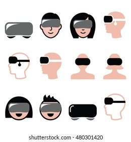 Virtual reality headset for 3D gaming, viewing icons 