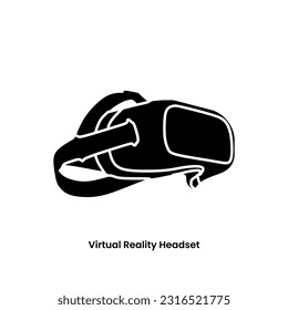 Virtual Reality Headset in black fill icon. Modern VR Device side view vector illustration in trendy style. Editable graphic resources for many purposes. 