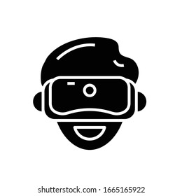 Virtual reality headset black icon, concept illustration, vector flat symbol, glyph sign.
