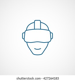 Virtual Reality Headset Blue Line Icon On White Background