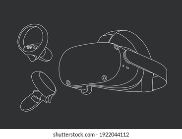 Virtual Reality-Headset mit Controller-Perspektive - Übersicht Schwarz-Weiß-Illustration