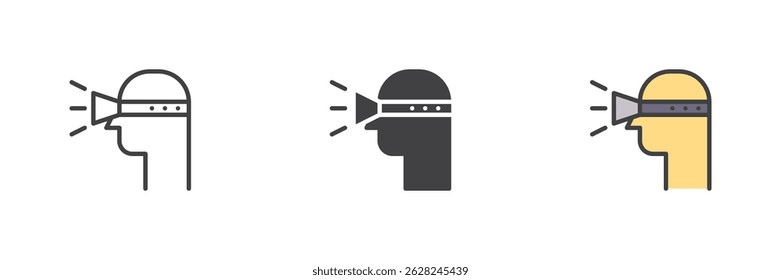 Virtual reality headset different style icon set. Line, glyph and filled outline colorful version, outline and filled vector sign. Augmented reality symbol, logo illustration. Vector graphics