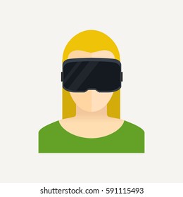 Virtual reality headset display with human head. Thick lines and flat style vector illustration. 