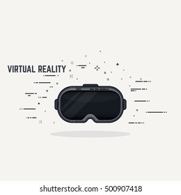 Virtual reality headset display. Thick lines and flat style illustration. Black glossy VR head display with lights and switch.