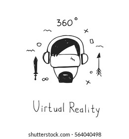 Virtual reality headset. Gaming cyber technologies. VR technology glasses hand drawn style icon
